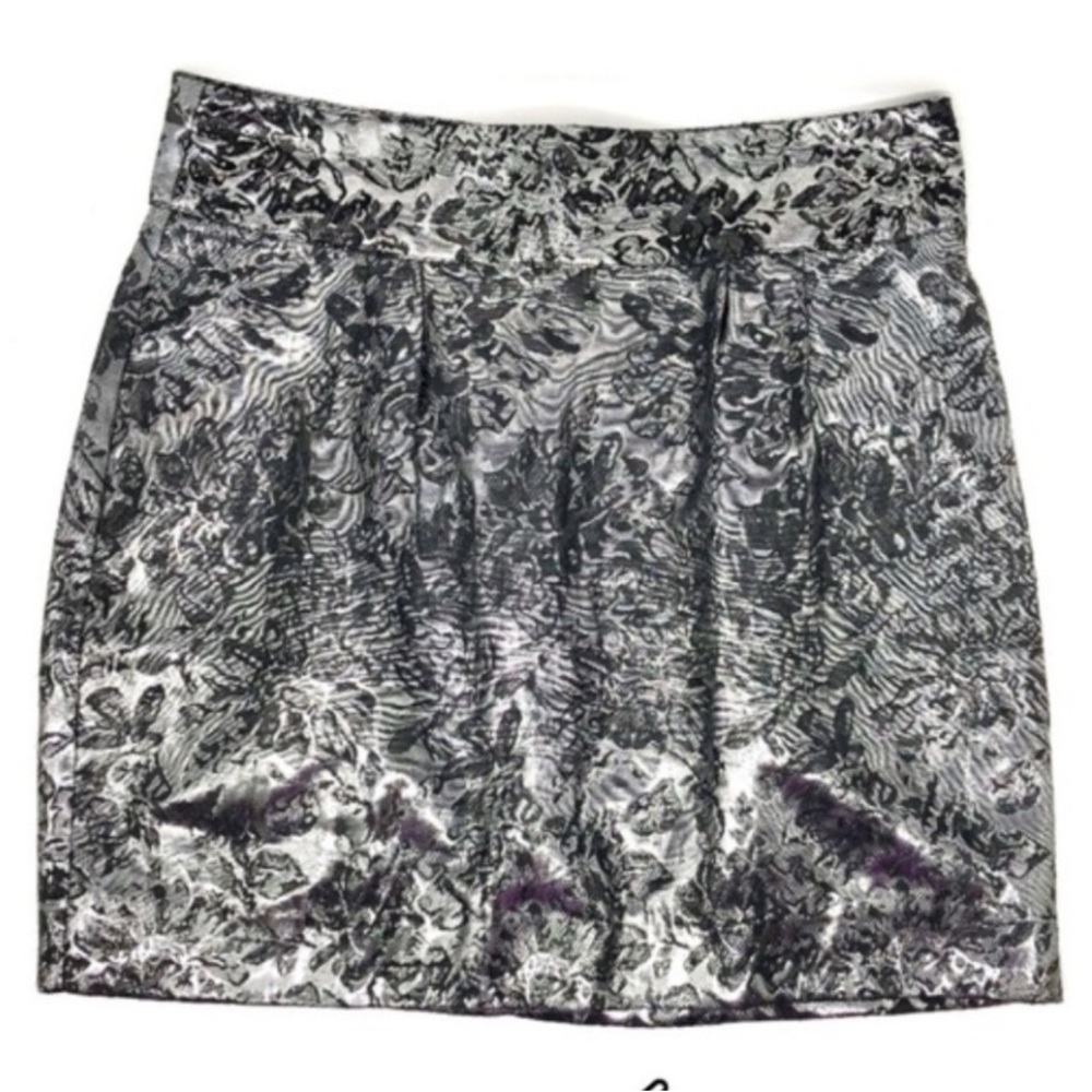 Anthropology Silence + Noise Brocade Foil Skirt 8 NWOT Black Silver Floral Glam
